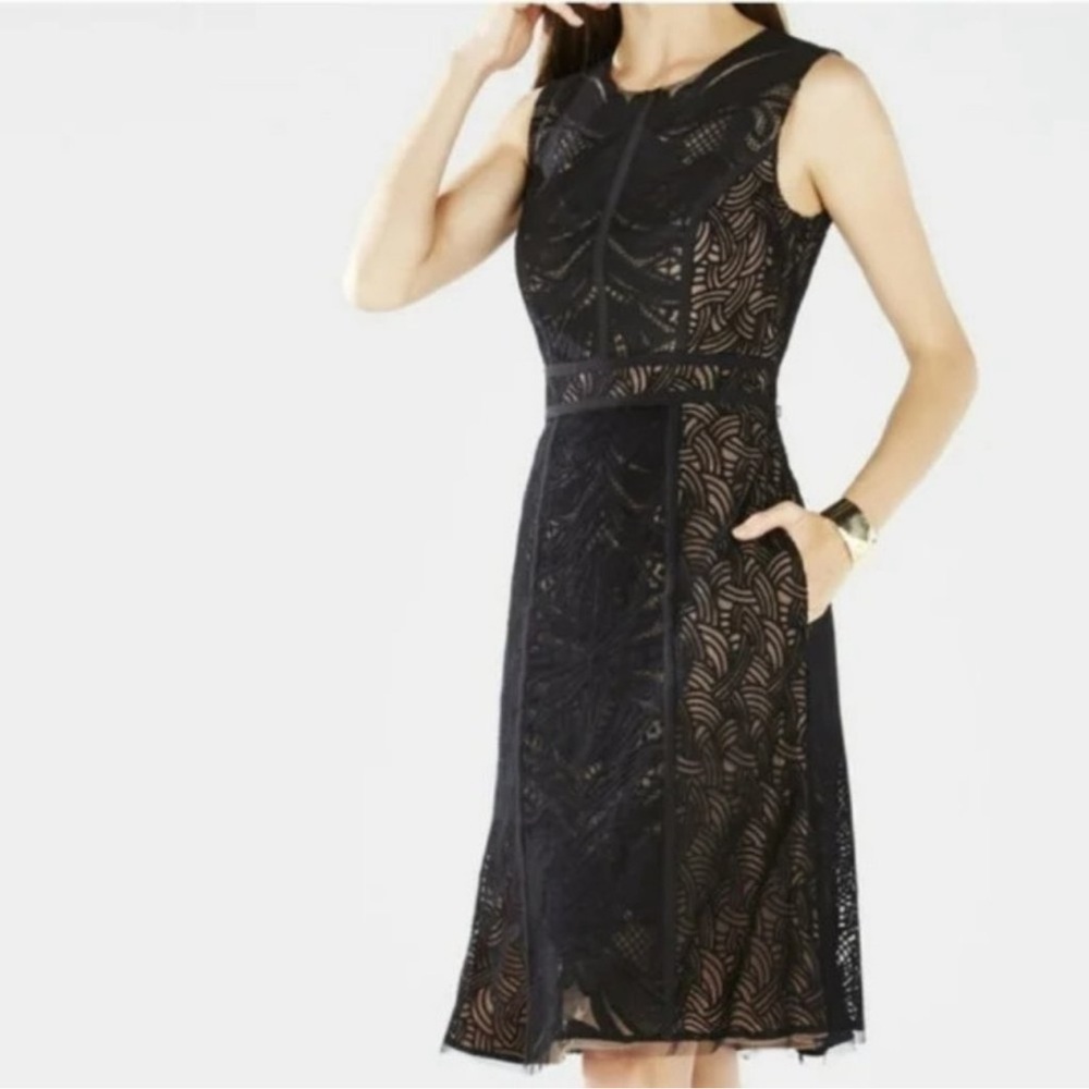 BCBGMaxAzria Black Dariella Size 6 Sheer Lace A-Line Cocktail Dress